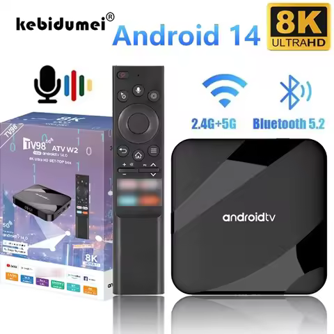 Android 14.0 Smart TV Box 8K HD Smart TV Set-top Box AV1 Dual-WIFI BT Voice remote 3D Video Media Pl