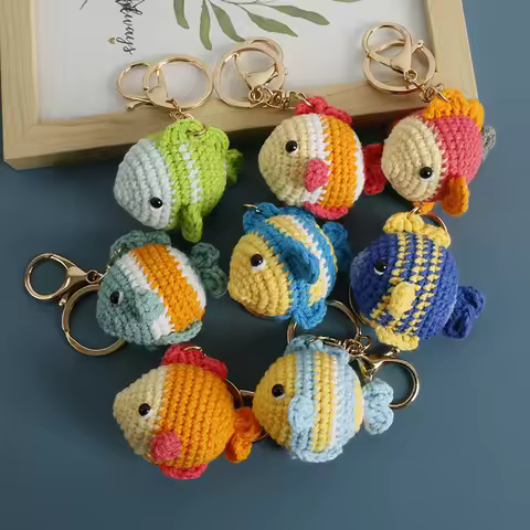 Cute Small Fish Series Crochet Keychain Knitted Clown Fish Keyrings Handmaking Crochet Rainbow Fish
