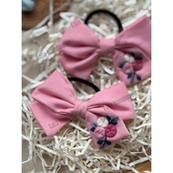 Hand-embroidered bow hair tie/handmade hair bow