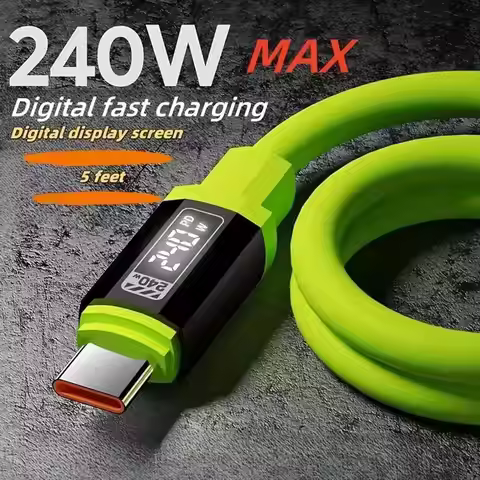 240W Silicone USB/Type-C Fast Charging Cable 1M/2M - Smart E-Marker Chip, 480Mbps Data Sync, Tangle-
