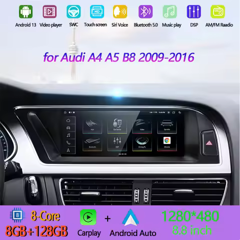 8.8"Android Wireless Carplay Stereo Radio for Audi A4 B8 A5 2009-2016 Original Style GPS Navi DSP EQ