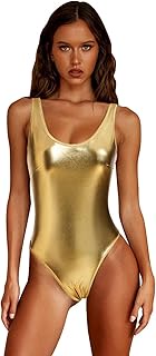 Rave Outfit Damen Festival Metallic Glänzend Rückenfrei Ganzkörper Badeanzug 80/90er Holographic Gym