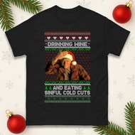 Ed Gein Drinking Wine Sinful Cold Cuts Christmas T-Shirt Santa Xmas Tee Top
