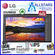 (ALLSTARS : We are Back PROMO) LG 32UN650 / LG 32UN650-W 31.5 inch UHD 4K (3840x2160) HDR IPS Monitor / HDR10 DCI-P3 95 percent / DP, HDMI x2, Headphone out / Built-In-Speaker / Height Adjustable / VESA Mount compatible 100x100mm (Warranty 3years with LG