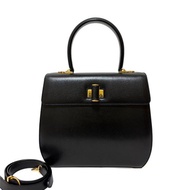 正品 Salvatore Ferragamo 2WAY 手提包 鎖頭設計 皮革 黑色 AT-21 日本直寄