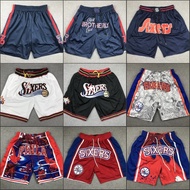 Seluar Bola Keranjang Seluar Pendek Sulaman Padat Seluar Pendek Lima Mata Philadelphia 76ers Retro S