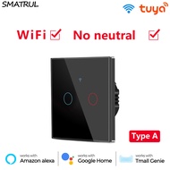 SMATRUL WiFi Switch No neutral Wire Smart Wall Light Switch 2 Gang RF433 MHZ Remote Control Timer Home Automation for Google Home/Nest /Amazon Alexa/Tmall Genius