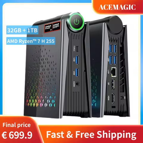 ACEMAGIC Mini PC AMD Ryzen 7 H225 Gaming PC 32GB LPDDR5 1TB SSD Windows 11 Pro Triple 4K Display Sma