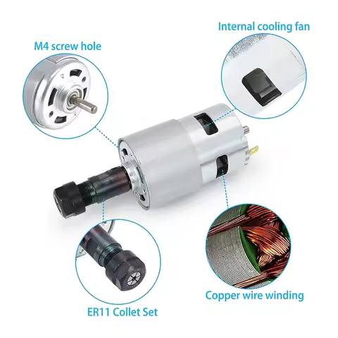 Hot Trend-DC Motor CNC 775 Spindle Motor 100W 12-24VDC 10000RMP + ER11 Collet For DIY Mini CNC 3018