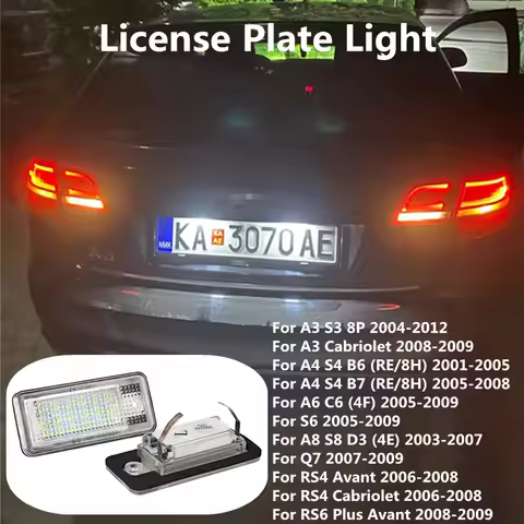 2X For AUDI A3 S3 8P RS4 RS6 A4 S4 B6 B7 A6 C6 4F S6 A8 S8 D3 Q7 Error Free White LED Car License Pl
