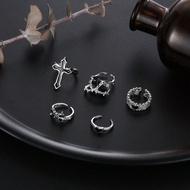 5pcs Funky Zinc Alloy Cross & Heart Decor Ring For Women For Daily Decoration Valentines