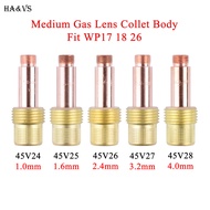 5/10Pcs 1.0/1.6/2.4/3.2/4.0mm TIG Medium Gas Lens Collet Body 45V24 45V25 45V26 45V27 45V28 For TIG 