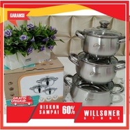 Calypso Pan Set 3 Pcs 16cm 18cm 20cm Stainless Steel Glass Lid Pan