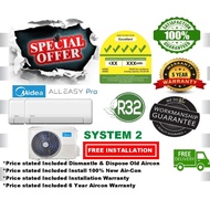 5 TICKS Midea  (WIFI) System 2 Aircon + FREE Dismantle &  Dispose Old Aircon + FREE Installation + F