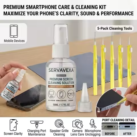 7-in-1 Screen Cleaner Spray Kit with 5 Brushes & Microfiber Cloth Dust Remover for Phone Laptop Keyb