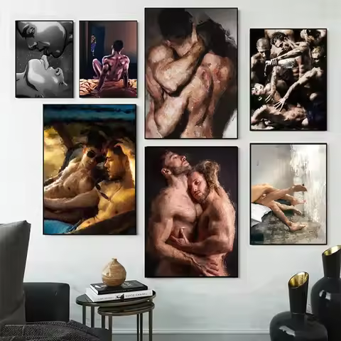 Gay and Queer Love Posters Man Couple Hug Kiss Prints Canvas Printing Sexual Wall Art Picture for Fa