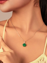 Vachana - Green Jade Myanmar Flower Sterling Silver 925 Pendant Necklace