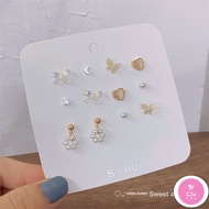 C3S 6-piece Bow-knot Opal Love Earrings Set Combination New Summer Ladies Earrings