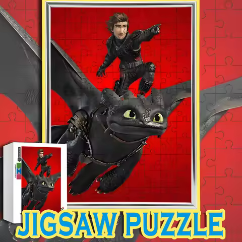 Wooden How to Train Your Dragon Toothless & Hiccup Puzzle 108-1000pcs, Color Box - Night Fury & Drag