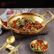 [READY STOCK] Frying Pan, BBQ Plate Salad Bowl Dry Pot, Korean Style Double Ear Stainless Steel 22/24/26/28/30cm Kitchen