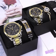 hadiah birthday wanita jam tangan perempuan raya perempuan Couples twist watch set with box, new fashionable couple bracelet, watch set,