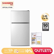 ☍ SHANBEN Smart New Double Door Mini Refrigerator, 3.46 Cu. Ft. Energy Saving, Quiet, For Home A