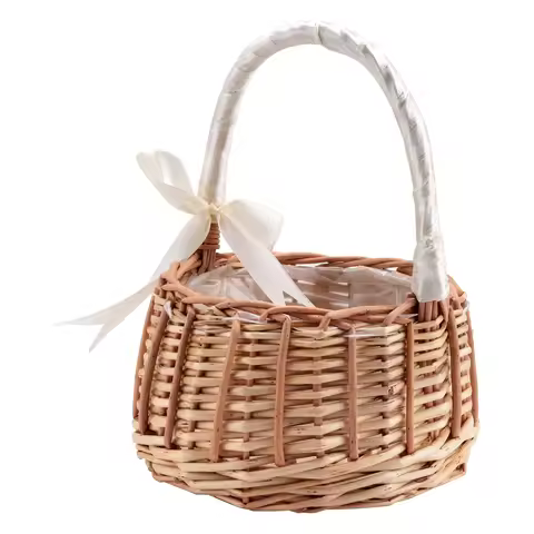 storage casketWoven Flower Basket Rattan Storage Basket Flower Girl Hand Basket Handmade Flower Bask