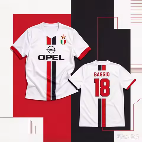 95/96 Milan Roberto Baggio 10# Unisex Retro Football Jersey Shirt, 3D Print Mesh Ventilation Quick-d