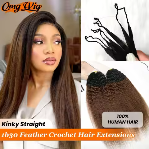 Kinky Straight Feather Crochet Human Hair For Women The 3rd Generation 1B30 Color 100% Human Hair Ex