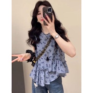 7846 People Collection Ready Stock💓Korean Style Sweet Design Bow Ruffled Shirt Women Summer Niche Be