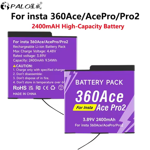 PALO 2400mAh For Insta360 Ace Pro Ace Pro 2 Battery For Insta 360 Ace AcePro Pro2 Action Camera Batt