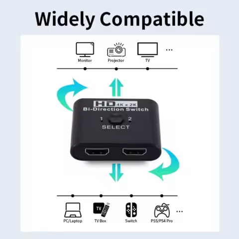 4K Bi-Direction HDMI Switch 2 in 1 Out/1 in 2 Out HDMI-compatible Switcher Splitter for PS4/3 TV Box