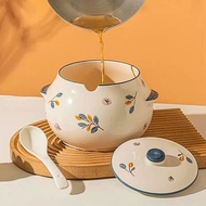 Hũ Đựng Mỡ Bằng Sứ (Có Nắp) Tặng Thìa Sứ Hũ Đựng Mỡ Sứ Trắng Hoa Văn Nhã Nhặn Liễn Mỡ Sứ Kiểu Mới