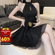 (Trendy) Lovito Elegant Dress Plain Double Layer Tie Back Dress for Women L80ED448