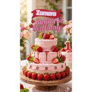 Caketopper Strawberry Design Customized Name Decor Birthday Cake Topper Premium Cardstock Glitters