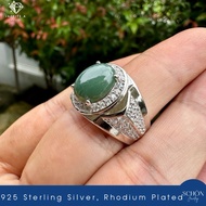 แหวนหยกแท้ แหวนเงินแท้925 หัวหยกพม่าแท้ ฝังเพชรCZ ชุบเคลือบWhit Gold แหวนหยกผู้ชาย แหวนหยกผู้หญิง 3A