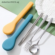 [DB] Four Piece Cutlery Set With Box Stainless Steel Korean Cutlery Spoon Fork Chops Spoon Shape Box Cutlery Travelling [Ready Stock]