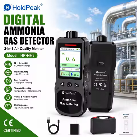 Ammonia Gas Detector 0-200PPM Rechargeable Triple Alarm 2500mAh Data Logging for Poultry Farm Chemic