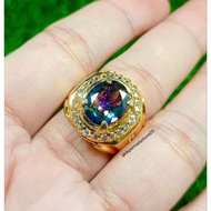 926 GOLD SILVER RING MYSTIQ QUARTZ GEMSTONE NATURAL GENUINE