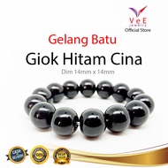 Gelang Batu Giok Hitam China Natural Black Jade 13mm - VeE Gelang Kesehatan Anti Virus