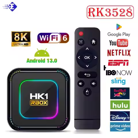 TV Box Android HK1 RBOX K8 Android 13 RGB Light 4GB 128GB RK3528 WiFi6 Dual Wifi6 Youtube Netflix 8K