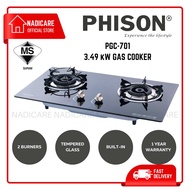 PHISON Built-In Tempered Glass Gas Cooker/Gas Stove/Gas Hob 120mm Double Burner 3.4kWδΈ¨PGC-701