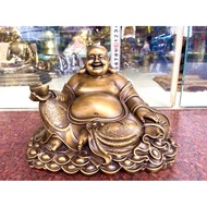 Matreya Buddha statue against holding a feng shui bronze gold bar, LxWxH: 29x20x20cm, weight 7kg, be