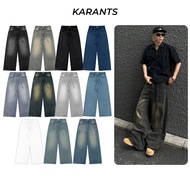 【แถมสายให้】 Karants XS-4XL กางเกงยีนส์ทรงตรงพื้นฐาน ขากว้างพิเศษแบบ Unisex KQ99 สำหรับผู้ชายและผู้หญ