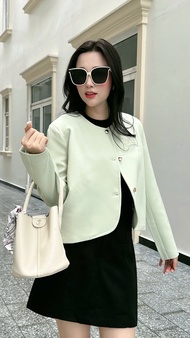 o khoác Blazer cổ tròn khuy đồng một túi trước vest dáng lửng blazer mùa hè - BL08 LA MERCI
