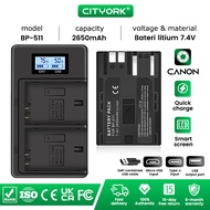 Cityork 2650mAh BP-511A BP511A BP-511 BP511 Battery + LCD USB Dual Charger for Canon EOS 5D 20D 40D 