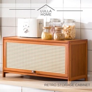 LullaHome Minimalist Muji Nordic Bamboo Cabinet Kitchen Pantry Countertop Retro Vintage Mesh Door St