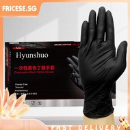 [fricese.sg] 100PCS Disposable Black Nitrile Gloves Black Nitrile Gloves Latex Free Thickened