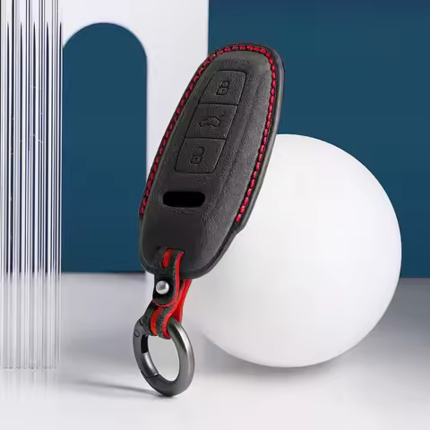 For Audi A6 A7 A8 E-tron Q5 Q8 C8 D5 Gold Edge Design Suede Car Key Case Shell Keychain