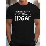 IDGAF Alphabet Print T-Shirt, MenS T-Shirt, Casual Short Sleeve Casual T-Shirt Street Style, Suitabl